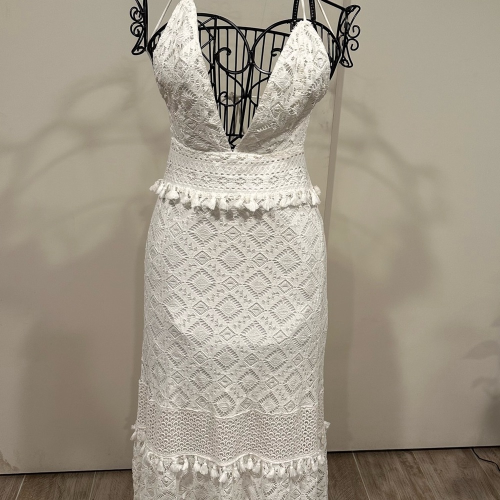 Nightcap White Backless Lace Dress